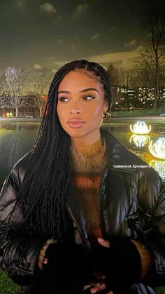 Box Braids Down, Box Braids For Mixed Women, Full Hair Braids, Braids Aesthetic Black Women, Box Braids Hairstyles Medium Length, Box Braids Outfit, Box Braids Aesthetic, Blackgirl Hairstyle, Individuals Braids