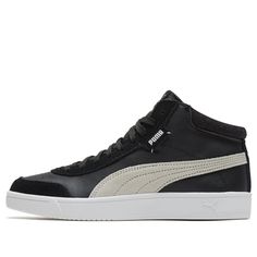 Black Lace-up Skate Shoes With Boost Midsole, Black Leather Basketball Shoes With Vulcanized Sole, Black Mid-top Skate Shoes With Laces, Puma Low-top Skate Shoes For Skateboarding, Low-top Puma Skate Shoes For Skateboarding, Puma High-top Skate Shoes For Sports, Puma Low-top Skate Shoes, High-top Leather Puma Sneakers, Puma Logo High-top Leather Sneakers