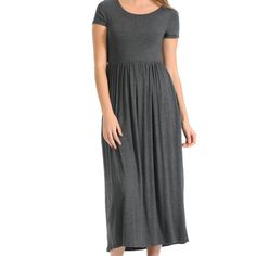 Charcoal Mid Calf Short Sleeve Dress With Pockets Dl-90128 Color: Charcoal 95% Rayon, 5% Spandex Hand Wash, Hang Dry Made In Usa Small 0-4 Medium 6-8 Large 10-12 X-L 12-14 Measurements (Flat Down) Sleeve: S:6 M:7 L:8 Xl:9 Waist: S:13 M:13.5 L:14 Xl:14.5 Bust S:15.5 M:16 L:16.5 Xl:17 Length: S:49 M:50 L:51 Xl:52 Casual Fitted Plain Midi Dress, Casual Gray Stretch Maxi Dress, Fitted Gray Casual Maxi Dress, Casual Stretch Midi Dress In Solid Color, Spring Stretch Gray Maxi Dress, Gray Stretch Maxi Dress For Spring, Casual Solid Color Maxi Dress With Short Sleeves, Casual Stretch Maxi Dress, Casual Plain Short Sleeve Maxi Dress