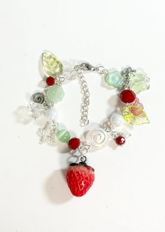 adjustable 8" Red Adjustable Casual Jewelry, Casual Red Jewelry For Gifting, Casual Red Jewelry For Gifts, Trendy Red Adjustable Beaded Bracelets, Unique Red Bracelet As Gift, Unique Red Bracelet For Gift, Casual Red Charm Bracelet Gift, Trendy Green Handmade Charm Bracelet, Trendy Handmade Green Charm Bracelet