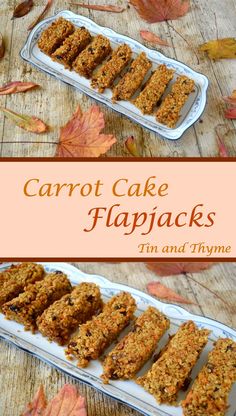 carrot cake flapjacks on a table with autumn leaves