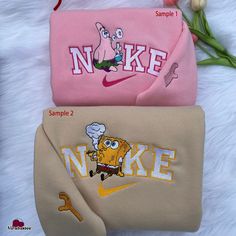 Cute The SpongeBob SquarePants Couple Nike Embroidered Sweatshirts, Nike Embroidery Matching Check more at https://viralustee.com/product/cute-the-spongebob-squarepants-couple-nike-embroidered-sweatshirts-nike-embroidery-matching/ Princesa Tiana, Spongebob Patrick, Sonic And Amy, Cartoon Gift, Cartoon Embroidery, Matching Couple, Halloween Cartoons, Cute Nikes