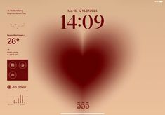 a red heart is shown with the date and time displayed on it's screen