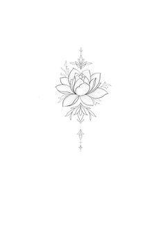 a black and white drawing of a lotus flower on a white background with an arrow in the center