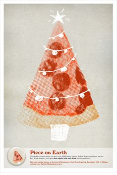 an advertisement for pizza on earth with a christmas tree