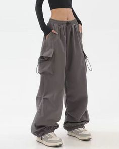 DETAILSMaterial: PolyesterClosure Type: Elastic WaistPattern Type: SolidWaist Type: MID Cargo Pants Women Baggy, Celana Kargo, Hip Hop Trousers, Streetwear Cargo Pants, Fall Streetwear, Baggy Streetwear, Oversized Pants, Korean Streetwear, High Waist Wide Leg Pants