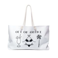 "Our oversized Weekender Tote is perfect for your weekend at the beach or in town. The wide-mouthed, durable bag holds a generous amount of personal items and is easily held by its thick rope handles. .: One size: 24\" x13\" (60.9 cm x 33 cm) .: 100% Spun Polyester .: T-bottom .: Cream sheeting interior lining .: NB! Size tolerance 0.75\" (1.9 cm)) .: Assembled in the USA from globally sourced parts" Large Capacity Bags For Weekend Beach Season, Large Capacity Beach Bag For Weekend Vacation, Beachwear Travel Bag For Vacation, White Beach Bag For Vacation, Summer Shoulder Bag With Large Capacity For Weekend, Large Canvas Beach Bag For Weekend, Large Capacity Summer Shoulder Bag For Weekend, Large Capacity Canvas Bag For Beach Weekend, Beachwear Style Shoulder Bag For Travel