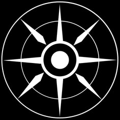 a black and white image of a compass in the middle of a circle with two arrows pointing