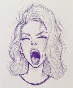 a drawing of a woman with her mouth open