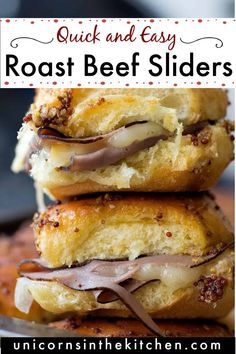 the ultimate party food roast beef sliders with chocolate sauce and melted cheese on top