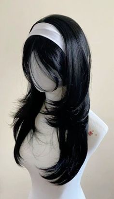 Waist Hair Length Hairstyles, Black Hair Claim, Shoujo Haircut, Cute Haircuts For Long Hair With Bangs, Cute Haircuts For Wavy Hair, Kpop Black Hair, Shoujo Hair, Hachi Hairstyle, Shoujo Hairstyles