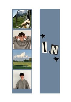 four photos with the words lin written on them and an image of a boy in glasses