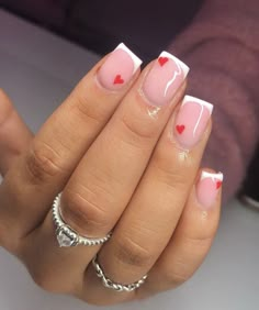 French Tip Heart Nails, French Tip Heart, Bridal Shower Nails, Shower Nails, Baby Daisy, Builder Gel Nails, Short Gel Nails, Simple Gel Nails, French Tip Acrylic Nails