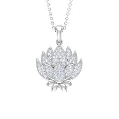 Designer Lotus Flower Diamond Necklace Diamond - ( HI-SI ) - Color and Clarity - Rosec Jewels Flower Diamond Necklace, Lotus Pendant, Moissanite Necklace, Pendant For Women, Signature Jewelry, Floral Necklace, Timeless Jewelry, Flower Jewellery, Flower Pendant