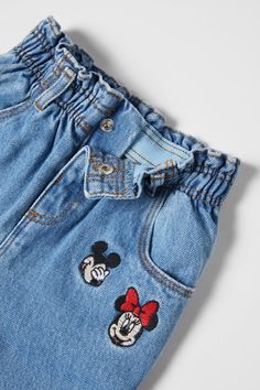 Disney Jeans, Elastic Waistband Jeans, Disney Embroidery, Mickey And Minnie Mouse, Mini Mouse, Lined Jeans, Comfortable Jeans, Mickey And Minnie, Jeans Kids