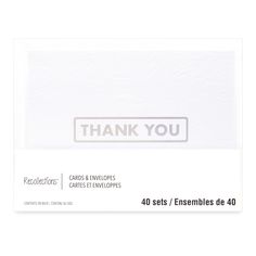 thank you cards and envelopes with silver foil stamping on white paper, set of 40