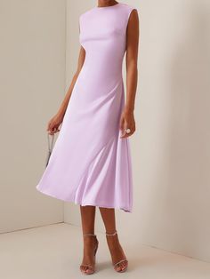 Fehaute offers stylish and concessional Dresses.. SPU: 4AH1CDR1I8CD4, Color: Purple, Feature:Wicking, Neckline:Crew Neck. Plain Dress, Crewneck Dress, Dress Midi, British Indian, Bride Dress, Special Occasion Dresses, Silk Satin, Brunei, Occasion Dresses