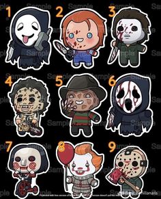 the walking dead stickers are shown in different sizes and colors, with numbers on them