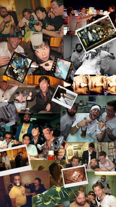 a collage of photos with people and pictures on them, including one man holding a camera