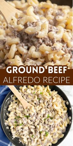 ground beef alfredo recipe in a skillet