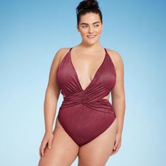 Women's Monokini Plunge Cut Out High Leg Lurex One Piece Swimsuit - Shade & Shore™ Burgundy 14 Pluse Size, Monokini Swimsuit, Plunging One Piece Swimsuit, Shades For Women, 1 Piece Swimsuit, Pink Bodycon Dresses, Monokini Swimsuits, Swimsuit Shops, Swim Suit Bottoms