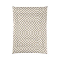 a beige and white checkered pillow on a white background