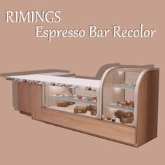 an image of a display case with food on the counter and text reading rimings espresso bar recolor