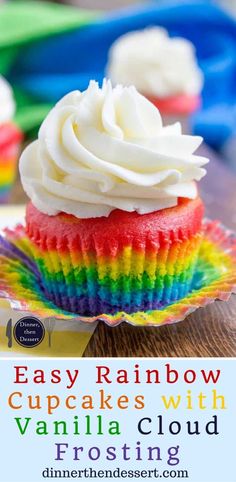 easy rainbow cupcakes with vanilla cloud frosting