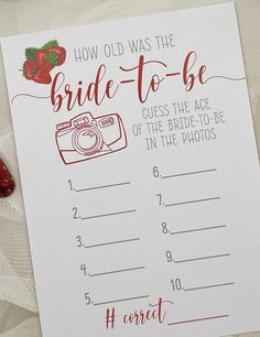 the bride - to - be guess game is shown on a table with red hearts