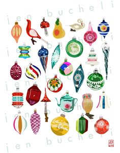 an assortment of christmas ornaments on a white background