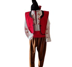 Men's folk costume, Folk Nouveau Costume. Bulgarian folk costume Please message me your measurements  Bust Waist Hips Height Length - From the shoulder to where you want the dress to be. Material: 90% cotton and 10% elastane. Embroidery: machine embroidery Embroidery: acrylic thread. Each of the models can be sewn in any size and color. For questions, send me a private message. It will be made within a week! For more of our products, please visit our shop: https://bulgarianmystique.etsy.com Fitted Costume Sets For Festivals, Traditional Fitted Long Sleeve Costumes, Fitted Red Costume Set, Red Fitted Costume Set, Fitted Embroidered Costume Sets, Embroidered Fitted Costume Sets, Traditional Fitted Costume For Costume Party, Traditional Costume, Folk Costume