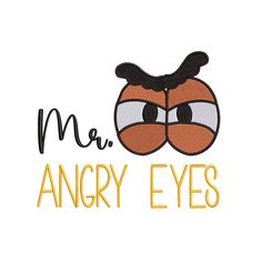 an angry eye with the words mr and mrs in black ink on a white background