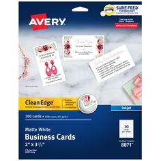 avery clean edge business cards, 3 x 3 1 / 2 in, white, pack of 100