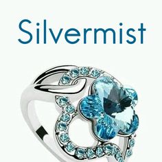 an advertisement for silvermistt featuring a blue topazte and white diamond ring