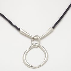 Ready-to-wear necklace is styled as a double loop, features a scratched surface finish and hangs from black imitation leather cord. The necklace is constructed of imitation rhodium-plated steel and "pewter" (zinc-based alloy). Wear Necklaces, Everyday Jewelry, Leather Cord, Jewelry Supplies, Lobster Claw, Gift Necklace, Rhodium Plated, Ready To Wear, Chain