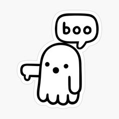 a black and white drawing of a ghost with a speech bubble above it's head