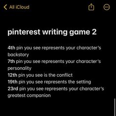 the text on the screen reads pinterest writing game 2, and it appears to be