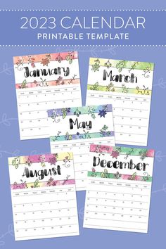 three calendars with the words march, march and may in floral designs on them