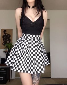 Mod skater skirt made of checkered black and white,medium weight cotton fabric. This mod / ska style skirt has high waist and pleats,mini or knee length,54 cm / 22 inches, but it can be made in custom length as well.Just include the length of your preference in the note to seller section at checkout or send me a message. The skirt is unlined and closes with an exposed zipper at the back side. It can be made to order at any size including plus sizes.Let me know your exact waist measurement and th Ska Style, Checkered Outfit, Mini Pleated Skirt, Checkered Skirt, Waist Measurement, Style Skirt, Exposed Zipper, Alternative Outfits, Really Cute Outfits