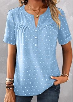 Color:Sky Blue;Size:S;Size:M;Size:L;Size:XL;Size:XXL;Package Contents:1 X Blouse;Occasion:Other;Style:Casual; Blouse Size Chart, Ruffle Pattern, Trendy Tops For Women, Ruffle Sleeve Blouse, Short Sleeve Tunic, Women Shirts Blouse, V Neck Blouse, Trendy Tops, Blouse Styles