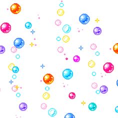 colorful bubbles are floating in the air on a white background