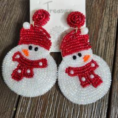 Christmas Snowman Earrings White Jewelry For Winter Holiday, Christmas White Beaded Dangle Earrings, White Christmas Beaded Dangle Earrings, White Beaded Christmas Dangle Earrings, White Beaded Dangle Earrings For Christmas, White Earrings For Festive Holiday Season, White Dangle Earrings For Holiday, White Christmas Festive Earrings, White Festive Christmas Earrings