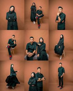 multiple pictures of people in black clothing posing for the camera with their arms around each other