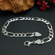 Elegant Silver Figaro Chain Bracelet, Elegant Silver Bracelet With Figaro Chain, White Gold Bracelets With Figaro Chain For Gift, Classic Silver Figaro Chain Bracelet, Silver Figaro Chain Bracelet As Gift, Figaro Chain Charm Bracelet Gift, Figaro Chain Link Charm Bracelet As Gift, Figaro Chain, Figaro Chains