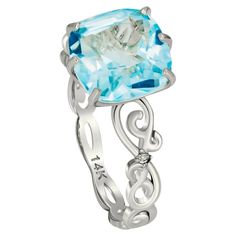 14 k solid gold ring with natural topaz and diamonds. November birthstone. Weight: 2.20 g. depends from size Central stone: Natural topaz Cushion cut, weight - approx 3.00 ct. in total, color - blue Clarity: Transparent with inclusions Surrounding stones: Diamonds: 0.02 ct (2 pieces x 0.01 ct), G/VS, round brilliant cut. White Gold Topaz Gemstone Ring, White Gold Topaz Ring With Gemstone Accents, White Gold Topaz Ring With Gemstone, Gift Diamond Topaz Ring With Gemstone Accents, Diamond Topaz Ring With Gemstone Accents For Gift, Gift Topaz Ring With Diamond And Gemstone Accents, Diamond-accented Topaz Ring As A Gift, White Gold Topaz Ring With Diamond And Gemstone Accents, 14k White Gold Topaz Ring With Diamond Accents