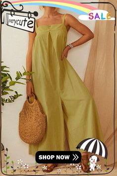 Fashion Casual Solid Split Joint Spaghetti Strap Loose Jumpsuits Chic Strapless V-neck Jumpsuit For Summer, Casual Cotton Jumpsuits With Spaghetti Straps, Casual Cotton Jumpsuits And Rompers With Spaghetti Straps, Casual High-waist Jumpsuits And Rompers For Beach, Solid Cotton Jumpsuits And Rompers With Spaghetti Straps, Casual High Waist Jumpsuits And Rompers For Beach, Trendy Strapless Jumpsuit With Pockets For Summer, Vacation Jumpsuits With Spaghetti Straps And Pockets, Strapless High Waist Jumpsuit For Spring