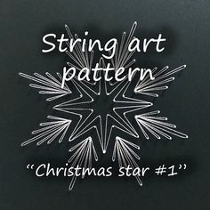 the words string art pattern are written in white on a black background with an image of a snowflake