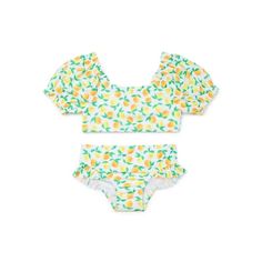 Get ready to make a splash with this trendy Bikini Set from Wonder Nation featuring an all-over print that screams summer fun. The top steals the show with puff sleeves and delightful ruffle details, adding an extra dose of sweetness to their beach look. Plus, with build-in UV sun protection, you can relax and enjoy the sunshine with your little fashionista steals the spotlight. Only at Walmart. Size: 5T.  Color: White.  Gender: female.  Age Group: infant. Ella Jane, Trendy Bikinis, Rashguard Swimsuit, Enjoy The Sunshine, Mermaid Skirt, Baby And Toddler, Swimsuit Set, Kids Outfits Girls, Beach Look