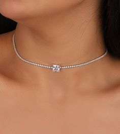 925 Sterling Silver Square Stone 2 mm Tennis Chain Necklace, Dainty Diamond Tennis Choker Necklace Gift for Anniversary Color : Rose / Gold / Rhodium Weight: 8 gr Chain Length:35+5 cm Mid Stone Diameter: 8 mm Product Code: CH1102YKRS All of our products are sent with a gift box. If you have questions, you can contact us by message Fast Shipping: It will reach you in 2-5 days with DHL or FedEx. Silver Dainty Tennis Necklace, Dainty Silver Tennis Necklace, Dainty Sterling Silver Tennis Necklace In Silver, Dainty Silver Sterling Silver Tennis Necklace, Tennis Choker Necklace, Sterling Silver Necklace Dainty, Diamond Choker Necklace, Gift For Anniversary, Tennis Chain