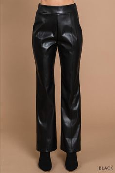 A glossy, smooth faux-leather finish elevates these straight-leg pants cut in a flawless silhouette that compliments every body type. • Faux Leather • Side Zipper• Front Seam Leather Finish, Faux Leather Pants, Personalized Accessories, Straight Leg Pants, Body Types, Front Zipper, Side Zipper, Leg Pants, Black Pants